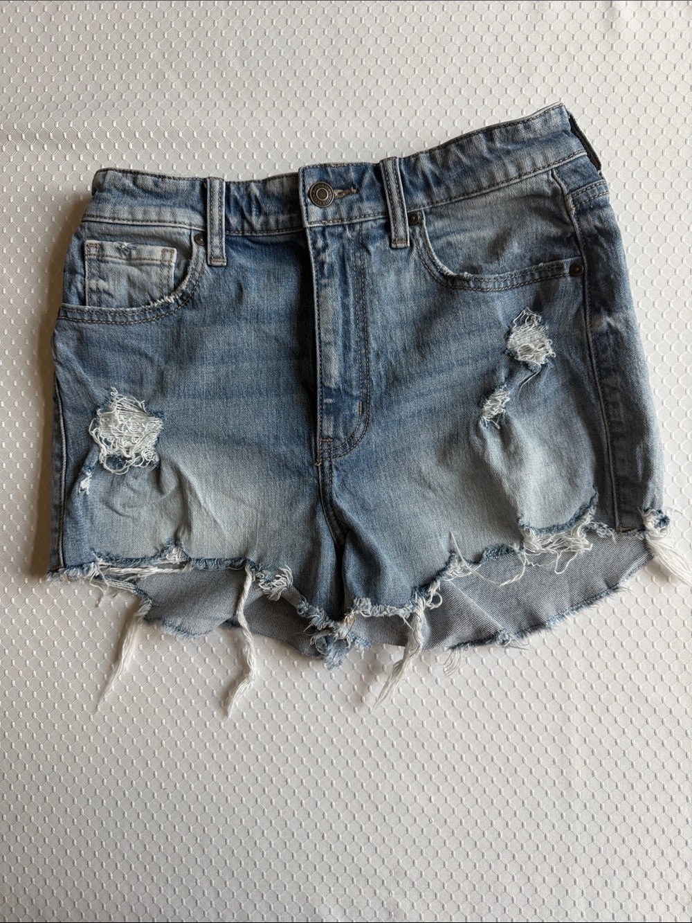 eunina Light Blue Distressed Denim Cutoff Shorts